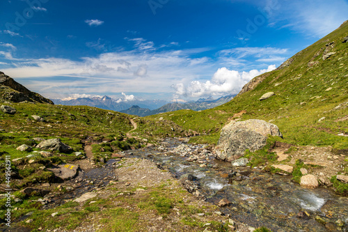Summer trekking day in the mountains over Valtournanche