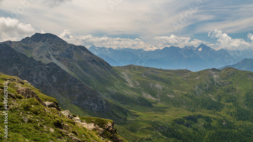 Summer trekking day in the mountains over Valtournanche