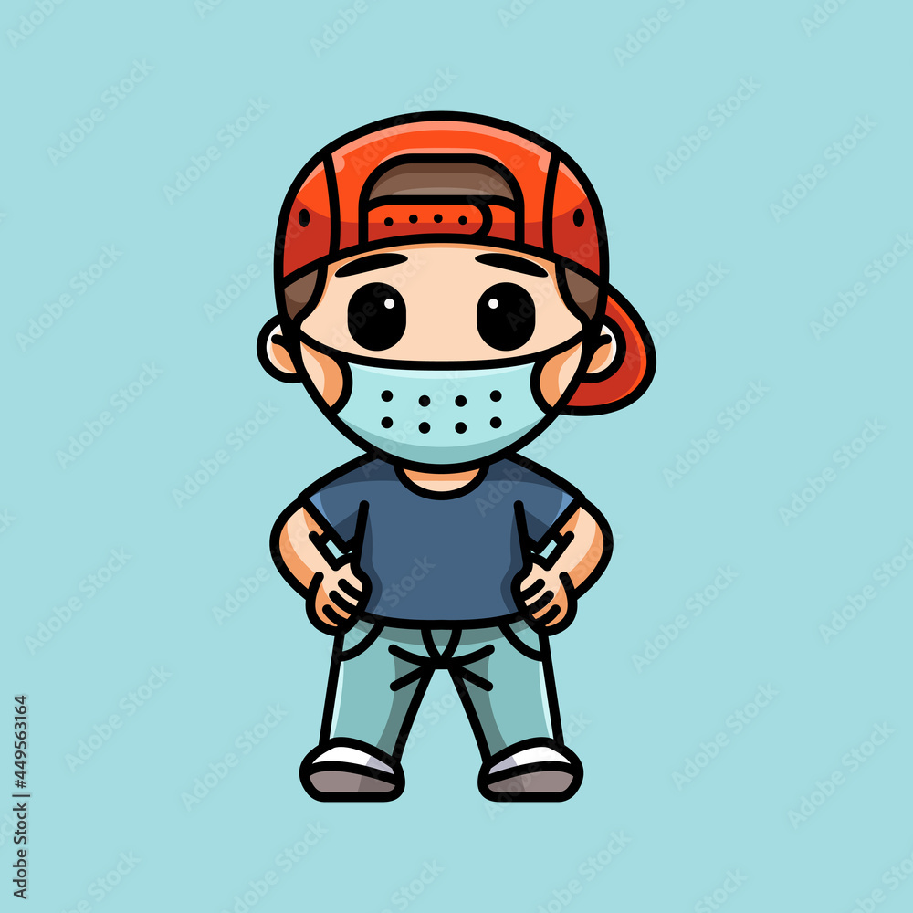 cute boy with mask for character, icon, logo, sticker and illustration.