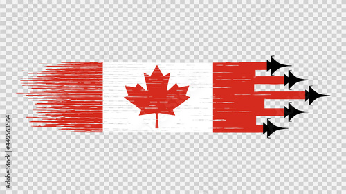 Canada flag with military fighter jets isolated  on png or transparent ,Symbols of Canada,template for banner,card,advertising ,promote,poster, vector,top gold medal  winner sport country