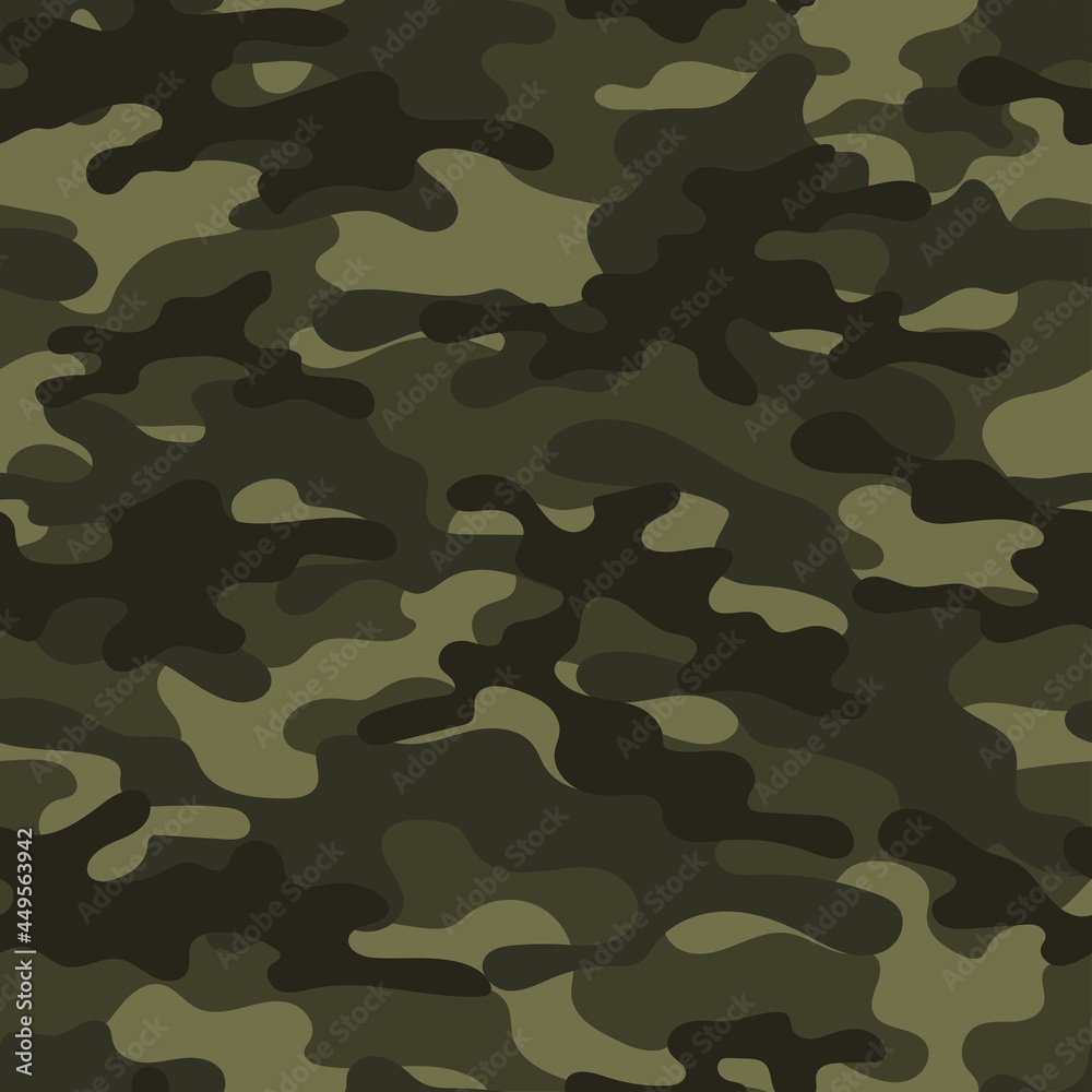 Fototapeta premium Camouflage texture green seamless pattern with grid. Abstract modern endless military bacnground for fabric and fashion textile print. Vector illustration.