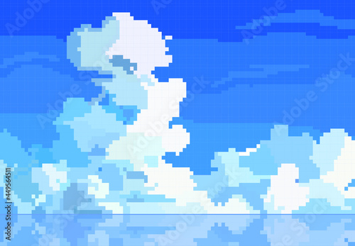 pixel style of cloud in the sky with reflection 