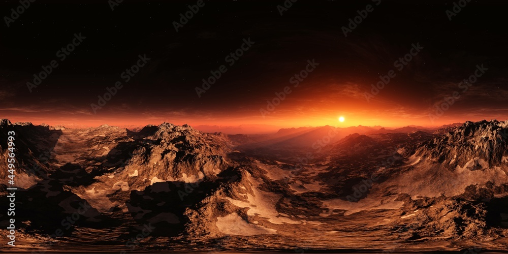 sunset on Mars. HDRI . equidistant projection. Spherical panorama. panorama 360. environment map, 3d rendering