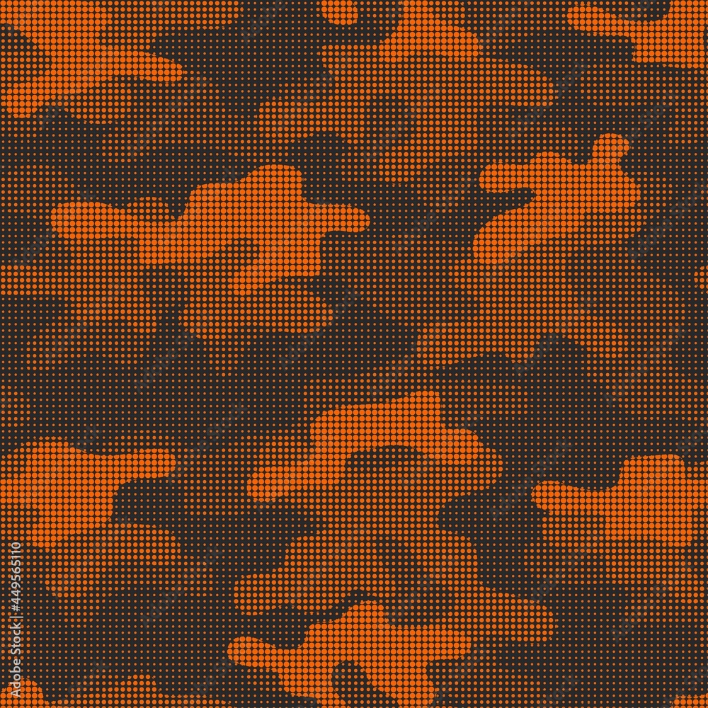 Fototapeta premium orange Camouflage seamless pattern. Trendy style camo, repeat print. Vector illustration. Khaki texture, military army hunting