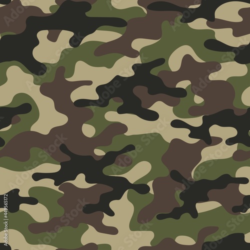 green Camouflage grid seamless pattern. Abstract modern endless camo texture with square tile grid. Digital military background for fabric and fashion print template. Vector illustration.