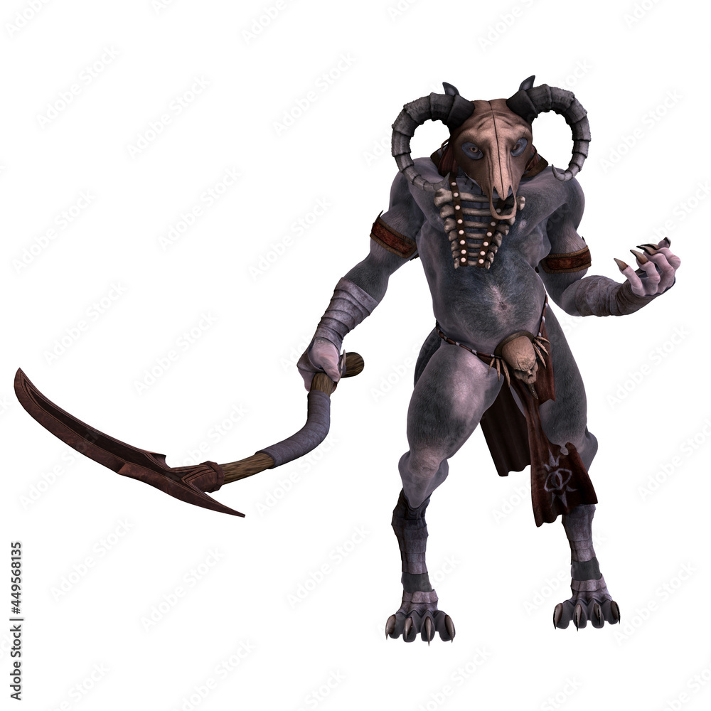 3d-illustration of an isolated giant fantasy werewolf creature with horns 3d-illustration of an isolated giant fantasy werewolf creature with horns