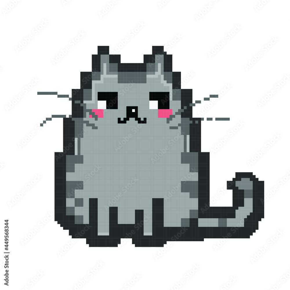 Obraz premium Cute kitten pet pixel art-isolated vector illustration. Hot cat
