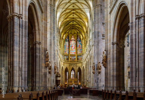 Interior inside the Catholic Cathedral in Prague. Faith and worship concept