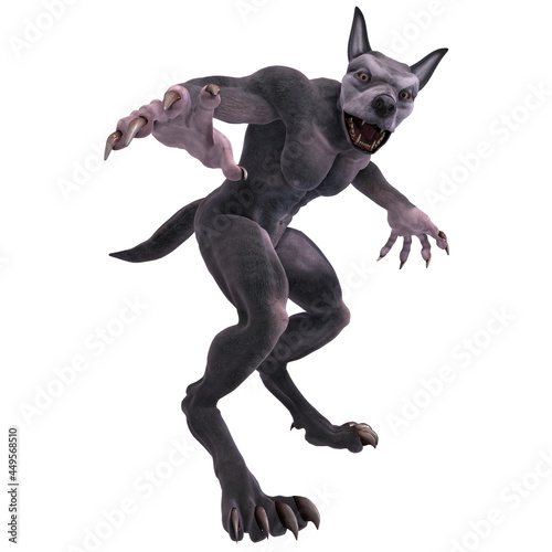 3d-illustration of an isolated giant fantasy werewolf creature