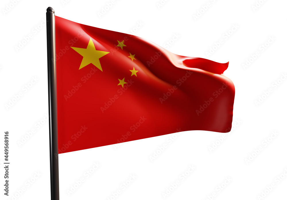 Flag of People's Republic of China. Detailed illustration with flag of China. Three-dimensional political symbol of PRC. PRC flag on white background. Concept - international relations with China Flag of People's Republic of China. Detailed illustration with flag of China. Three-dimensional political symbol of PRC. PRC flag on white background. Concept - international relations with China