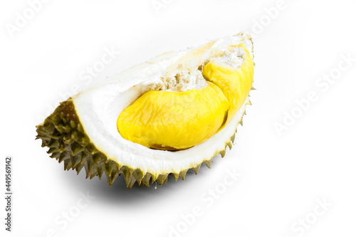 Durian is a fruit that has been referred to as the king of fruits of South East Asia. Durian on white background.