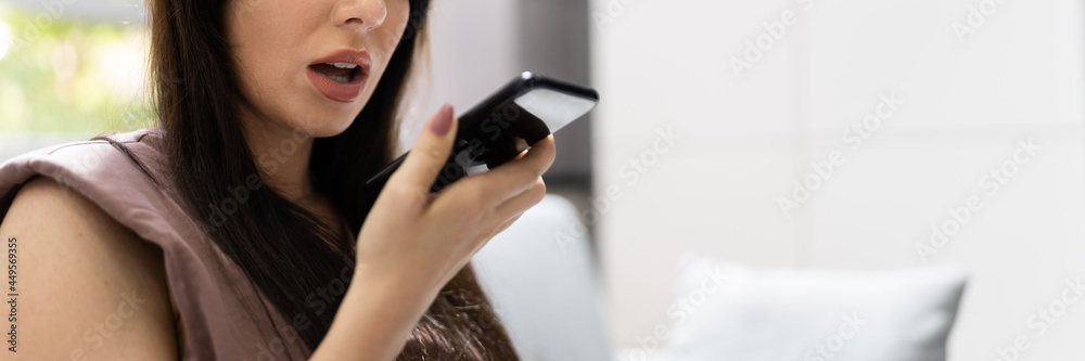 Woman Talking Using Voice Control Woman Talking Using Voice Control