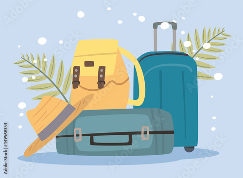 travel suitcases and hat