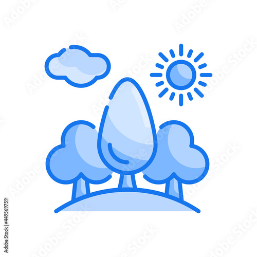 Virgin forest vector blue colours icon style illustration. EPS 10 file