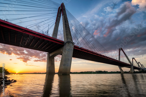 The Nhat Tan Bridge is a cable-stayed bridge crossing the Red River in Hanoi 