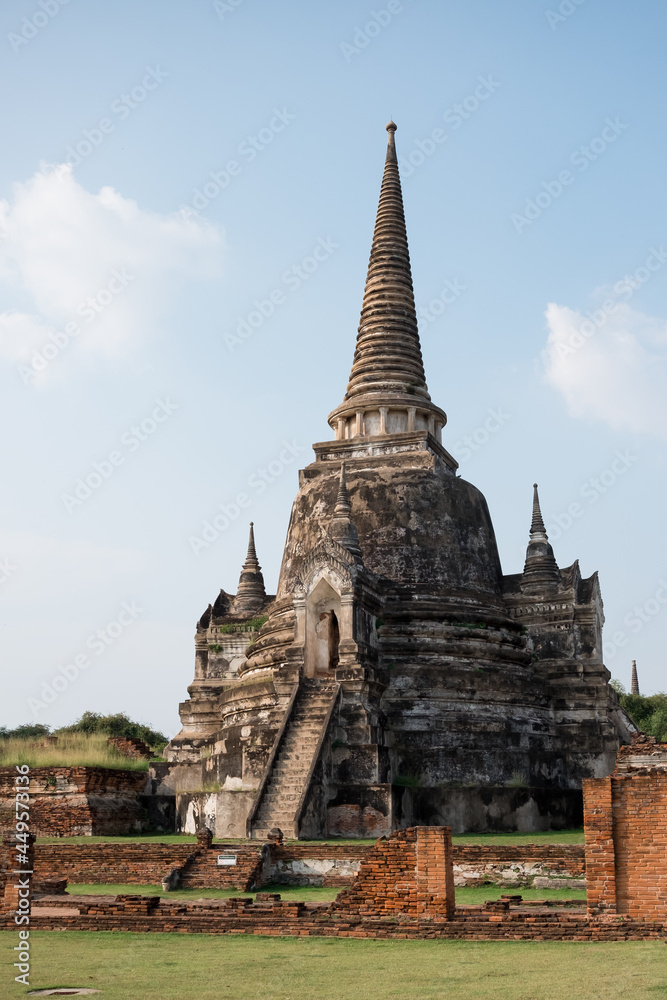 Ruins of a beautiful historic pagoda in Ayutthaya, Thailand