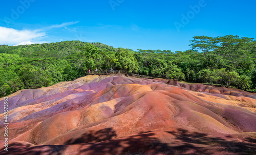 Famous tourist attraction in Africa, The Seven Coloured Earts,  geological formation in the Chamarel plain of Riviera Noire Distric photo