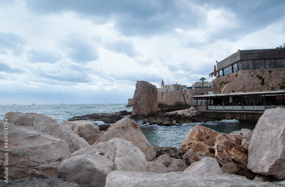 View on a fortification of an old city Akko. Israel.