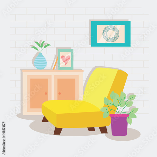 drawer and yellow sofa