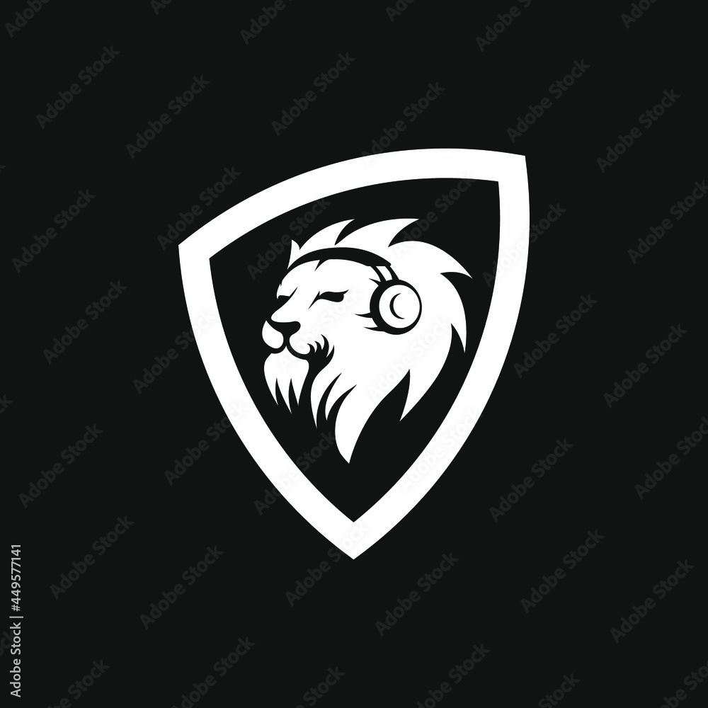 Modern Head Lion Logo Wearing Headphone Template Modern Head Lion Logo Wearing Headphone Template