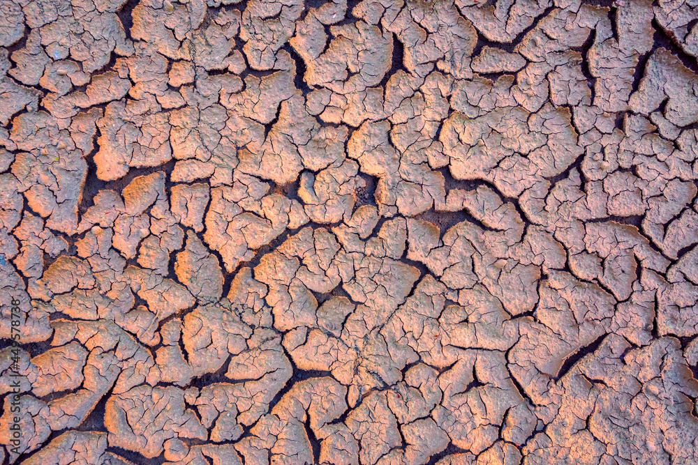 Warm dry cracked land, climate change concept with extreme heat
