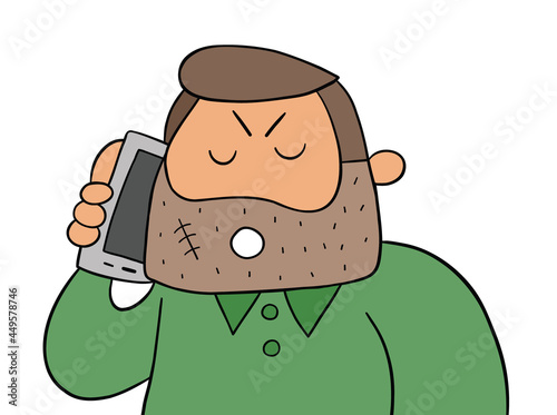 Cartoon criminal man talking on smartphone, vector illustration