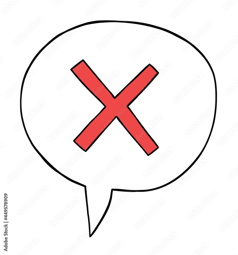 Obraz premium Cartoon x mark inside speech bubble, vector illustration