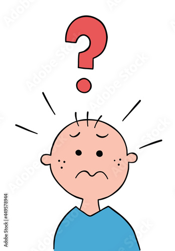 Cartoon little boy confused, vector illustration