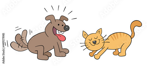 Cartoon happy dog and cat friendship  vector illustration