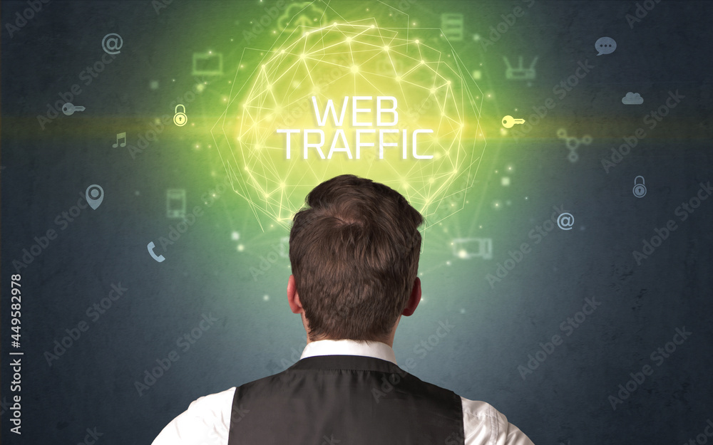 Rear view of a businessman, online security concept Rear view of a businessman, online security concept