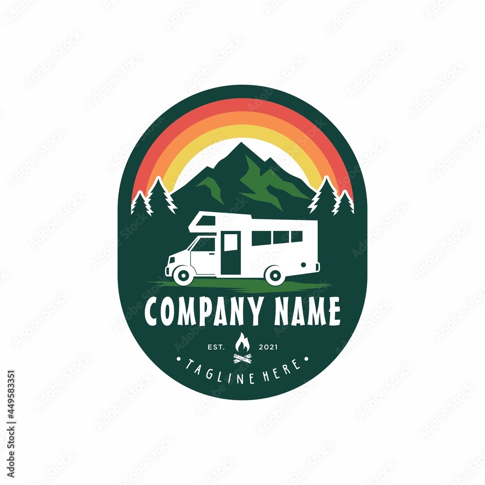 Camper van or recreational vehicle (RV) adventure car logo template ...