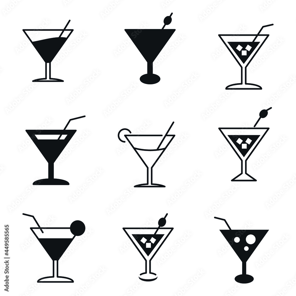Cocktail icon set. Cocktail pack symbol vector elements for infographic web Cocktail icon set. Cocktail pack symbol vector elements for infographic web