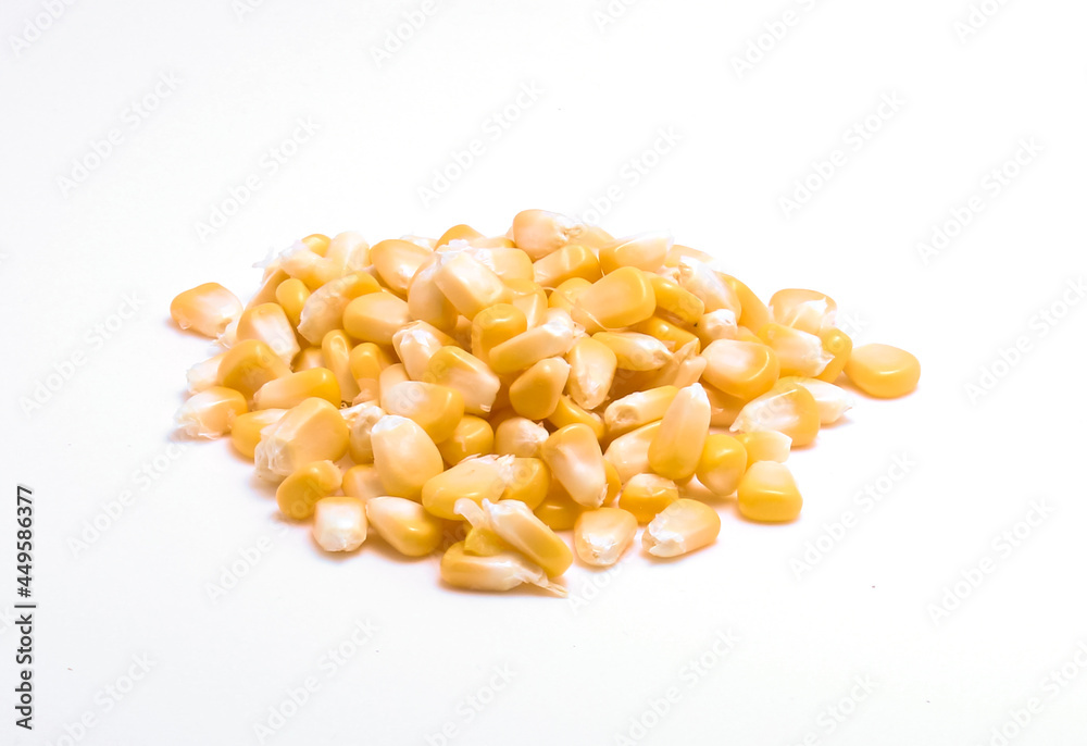 Yellow grain corn isolated on white background, for popcorn Yellow grain corn isolated on white background, for popcorn