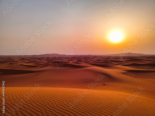 Sunset at the desert near Dubai city