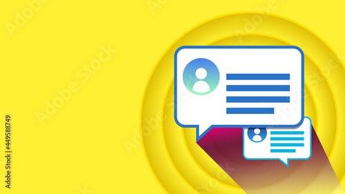 Communication, conversation or chatroom symbol for Social Media showing speech bubbles with icons for persons on a yellow background with circles. Vector illustration for website or marketing material