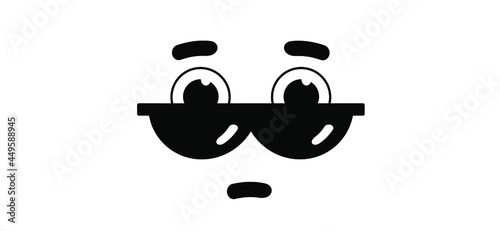 Emoticon, emoji face smiling and sunglasses. Cartoon vector cool sign for banner or card. Relaxing and chill, motivation and inspiration message. Comic sun glasses and astonish, astound, amaze express