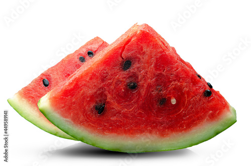 2 slices of ripe watermelon isolated on a white background