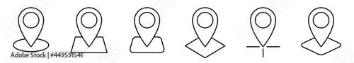 Set of location icons. Black navigation icon. Linear map pointer icon. Vector illustration.