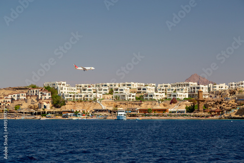 Egypt Sharm el Sheikh - July 23, 2021. Panorama from the sea. View of the city.