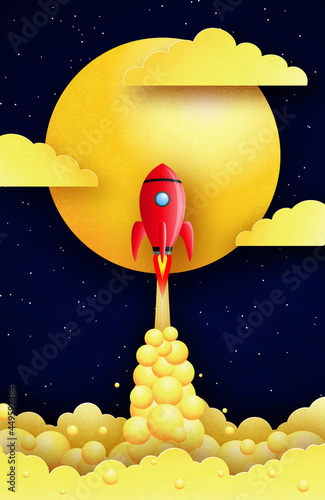 Space background in paper cut style