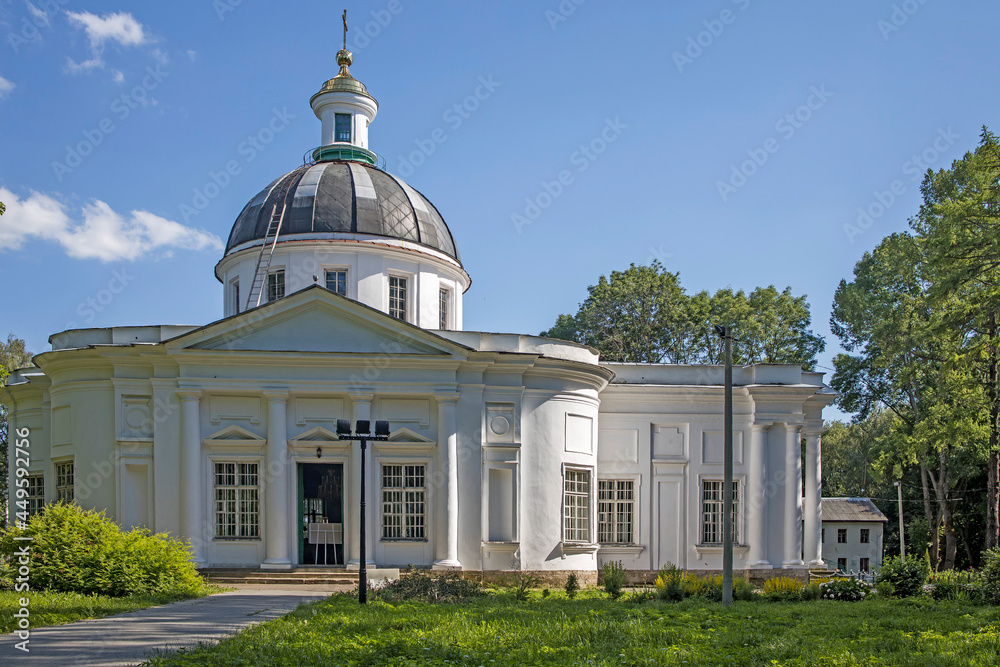 BOGORODITSK, TULA OBLAST, RUSSIA - JUNE 25 2021. The count Bobrinsky palace in the Bogoroditsk city, Holy Kazan Church