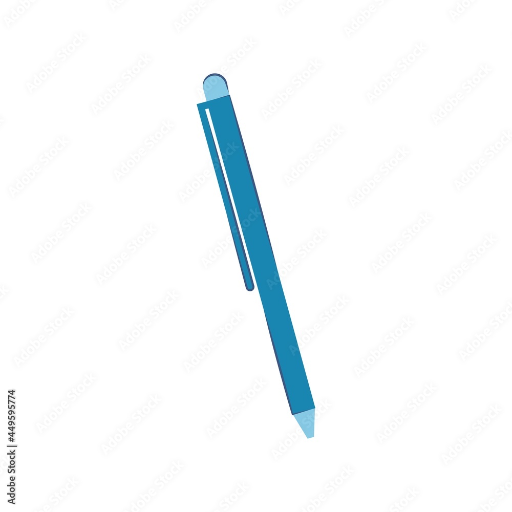 Blue pen isolated on white background. Vector flat illustration. Subject of office supplies, education, office Blue pen isolated on white background. Vector flat illustration. Subject of office supplies, education, office