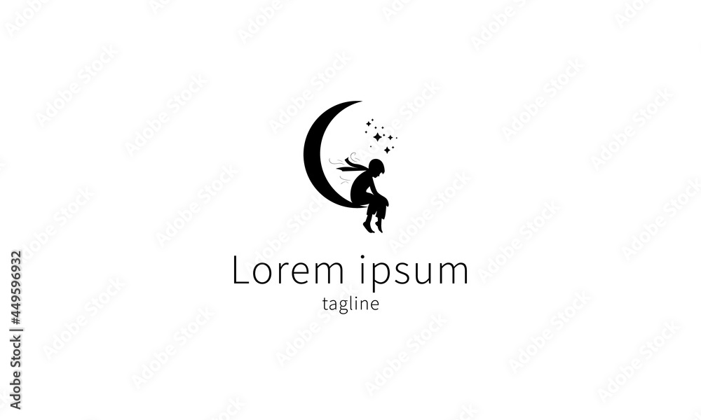 Premium vector logo silhouette kids sit on the moon