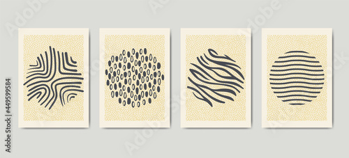 set of four pieces contemporary abstract painting, original abstraction background vector illustration collection, blank A4 sheet