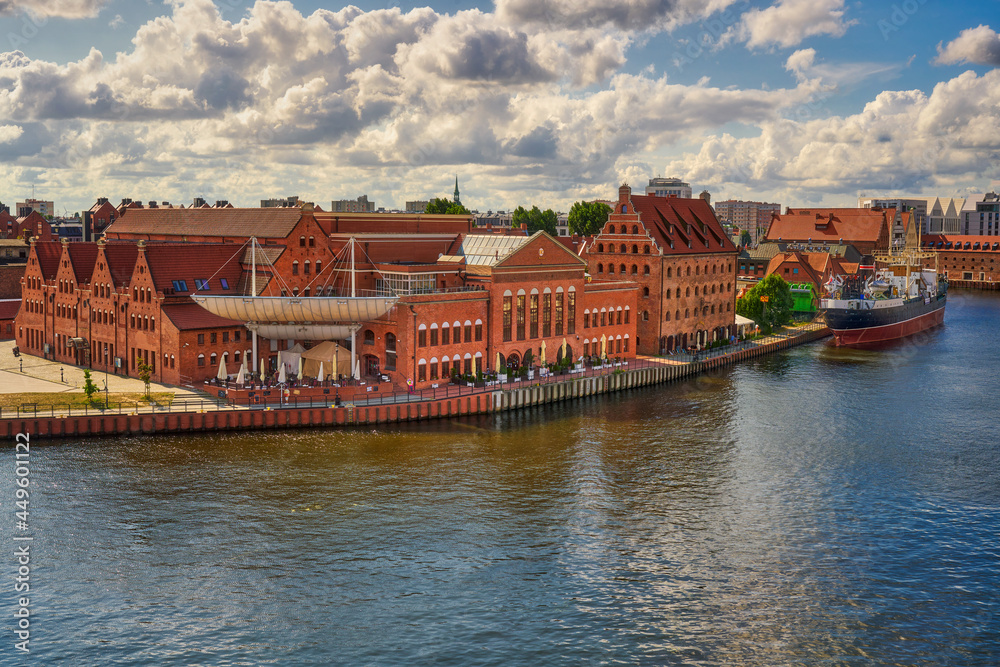 Cityscape on the Vistula River in historic city of Gdansk, Poland.	