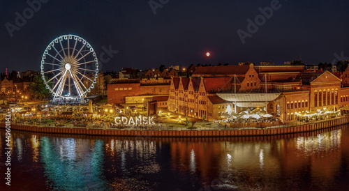 Gdansk at night, Cityscape on the Vistula River in historic city of Gdansk, Poland.