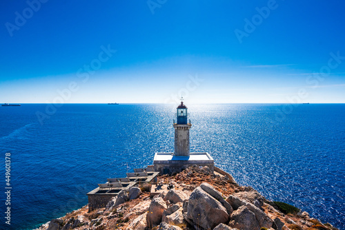 Lighthouse at cape Tainaron lighthouse in Mani Peloponnese, the southernmost point of mainland Greece photo