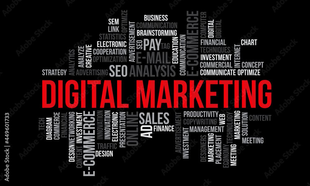 Business Concept, Digital Marketing Word Cloud Vector Template Business Concept, Digital Marketing Word Cloud Vector Template