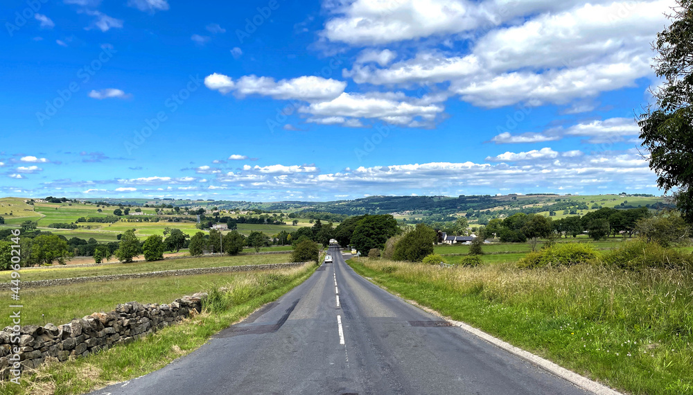 Fototapeta premium Landscape view down, Hardgroves Hill, on a summers day in, Darley Head, Harrogate, UK