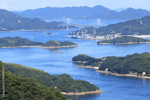 真夏の瀬戸内海の風景　広島県三原市筆影山・竜王山